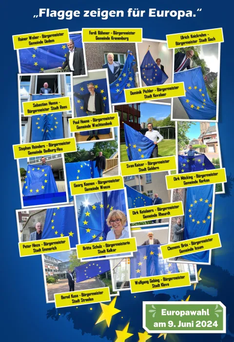 Bürgermeister zeigen Flagge für Europa (Rechte: Stadt Geldern)